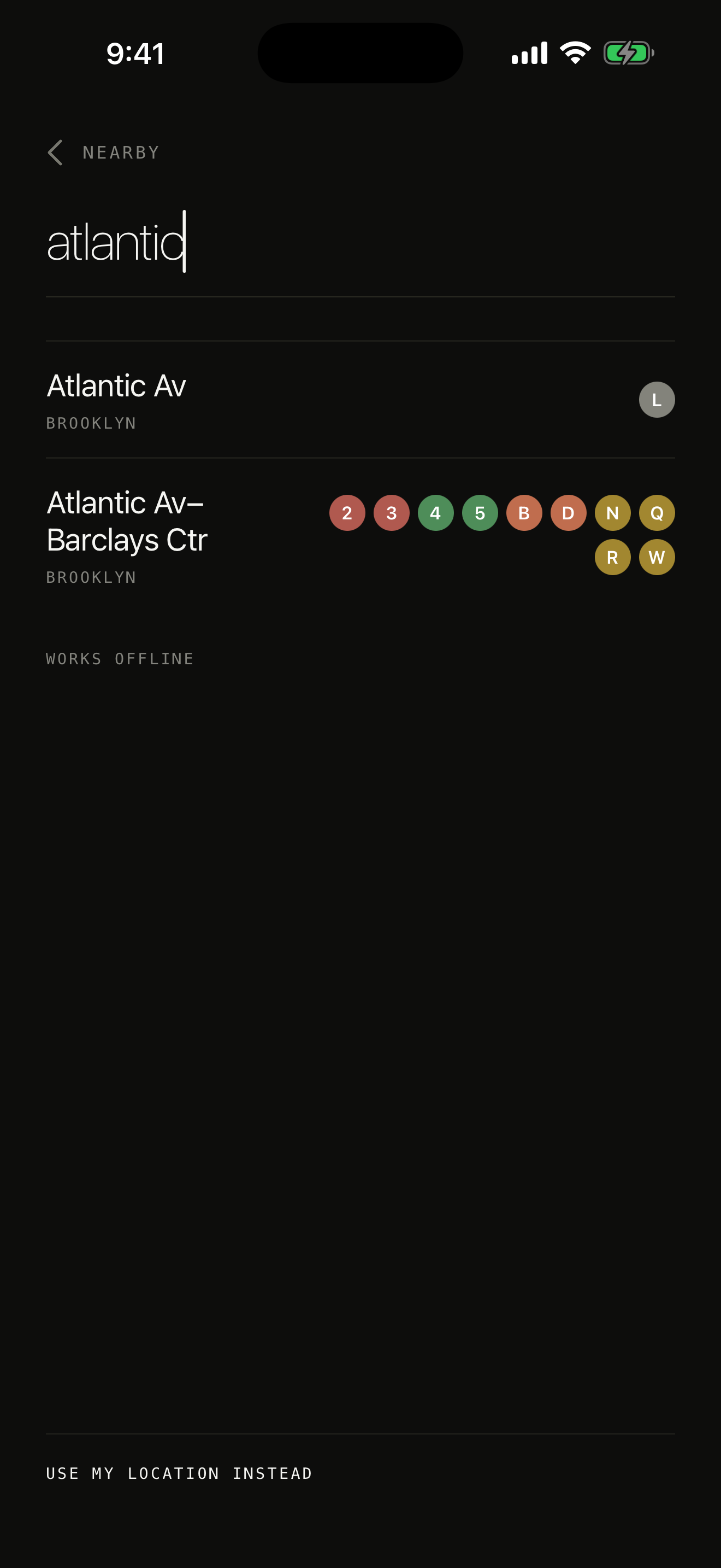 Searching for Atlantic Av: results with their line bullets, offline.